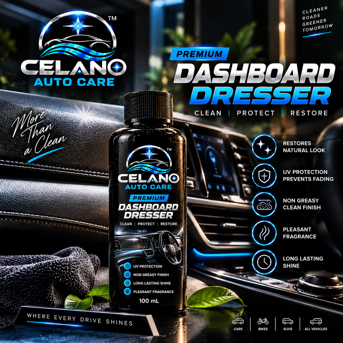 CELANO AUTO CARE™ Premium Dashboard Dresser – 100 mL