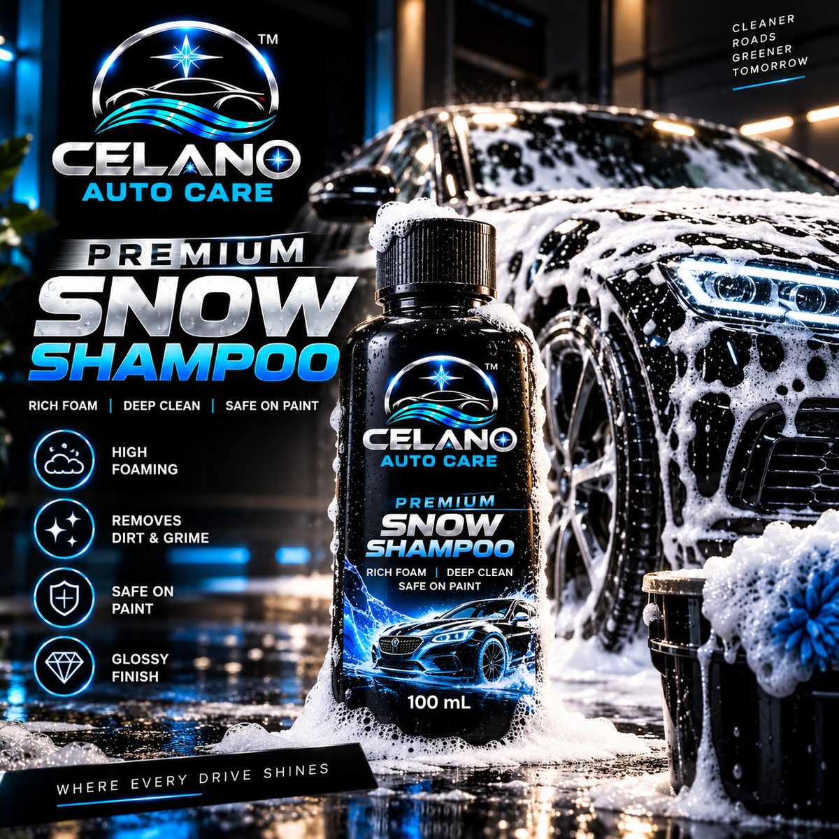 CELANO AUTO CARE™ Premium Snow Shampoo – 100 mL